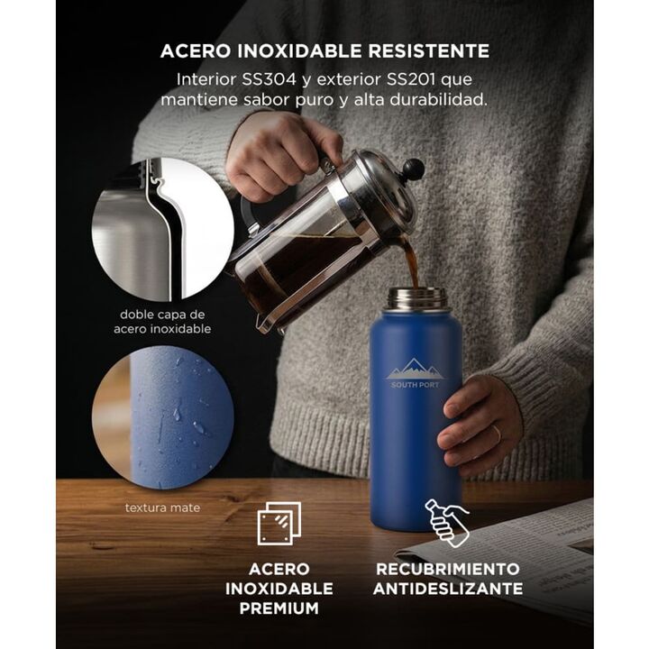 Botella Termica Southport by Gadnic 1 Litro Acero Inoxidable Doble Capa Tres Tapas - Vista 7