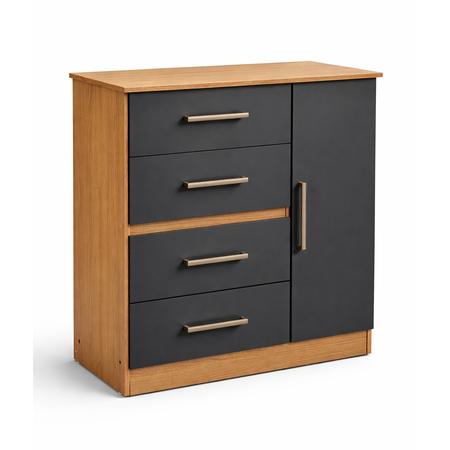 Comoda Chifonier de 1 Puerta y 4 Cajones Grafito Teca Maximo Fortaleza