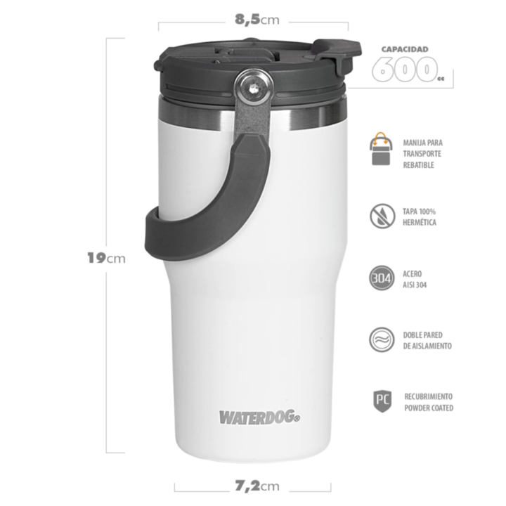 VASO WATERDOG 600CC CON TAPA Y MANIJA (C:BLANCO ZUMO600WH) - Vista 3