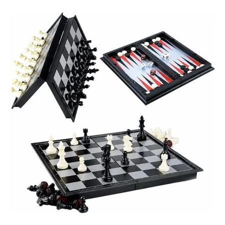 Juego De Ajedrez Damas Backgammon 3 En 1 Magnético