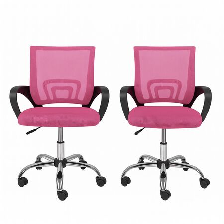 Set de Sillas De Escritorio Clásicas Oficina Ergonómicas con Ruedas color Rosa  x 2 unid