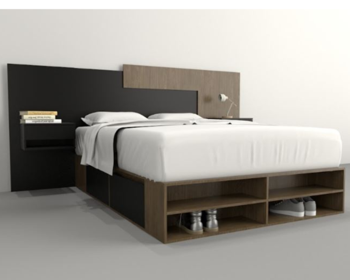 Base Cama Box Linea Minimal 1.40m 4 Cajones Con Estantes 6442 Nogal/Negro Tables - Vista 10