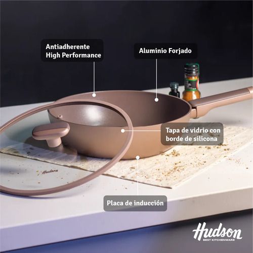 Wok Aluminio 28cm Inducción Antiadherente Línea Gala Hudson Rosa - Vista 3