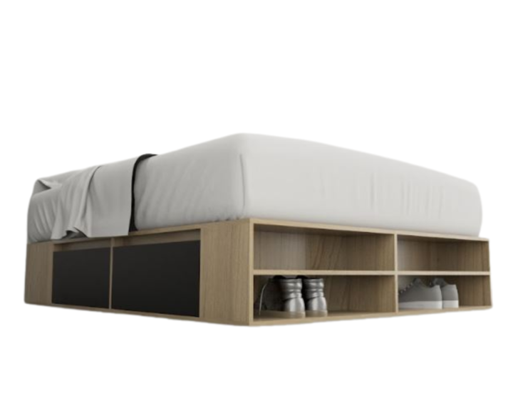 Base Cama Box Linea Minimal 1.40m 4 Cajones Con Estantes 6442 Nogal/Negro Tables - Vista 3