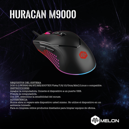 Mouse De Juego Gamer Huracan Melon 10000 Dpi Iluminacion Rgb