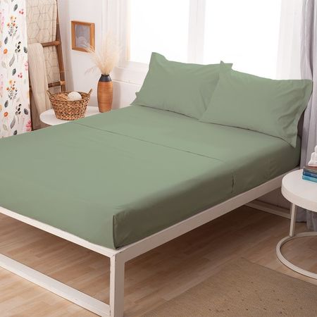 Juego de Sabanas Casablanca Lisa 2 1|2 plazas Plata Verde humo