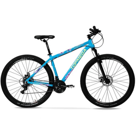 Bicicleta MTB Topmega Regal Talle S R29 21V Celeste/Amarillo/Rosa Disco Mec.