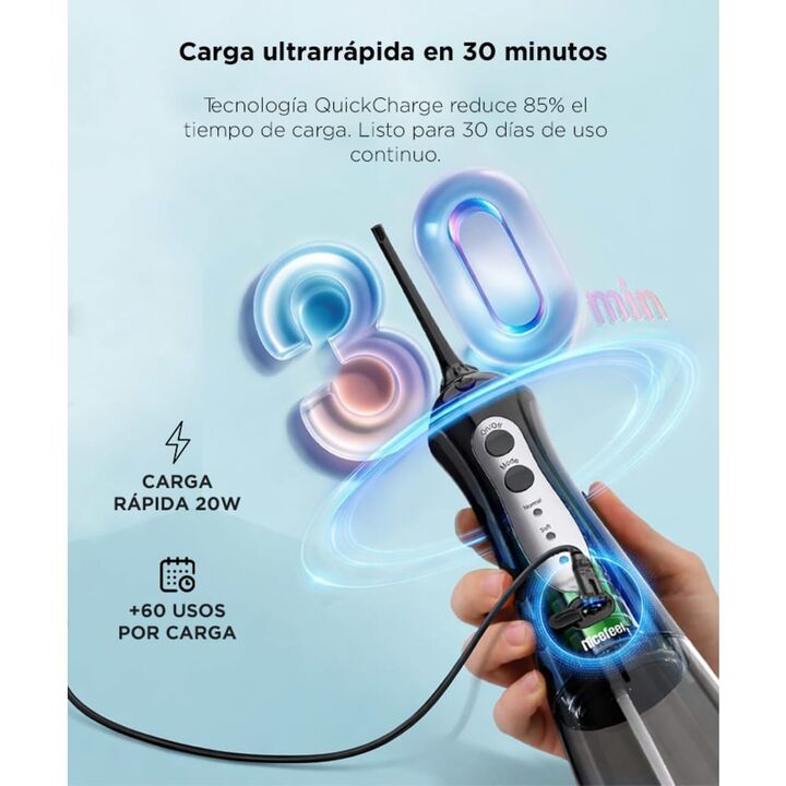 Irrigador Bucal Portatil Nicefeel Inalámbrico 300ml 2 Boquillas Intercambiables 5 Modos - Vista 3