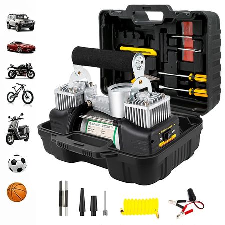 Compresor 12v Portátil 60Lt/min 150psi Doble Pistón Inflador Multipropósito