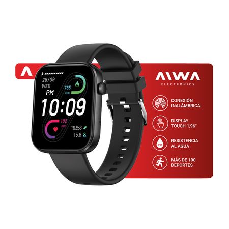 Smartwatch Aiwa Resistente al Agua IP67 Pantalla 1.96" Negro