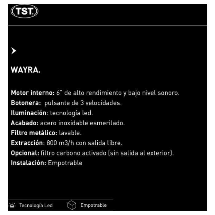 CAMPANA EMPOTRABLE TST WAYRA 83 CM - Vista 3