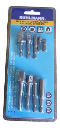 Set de Adaptadores Ruhlmann para Taladro Encastre 1/4 Pulgada 9 Piezas
