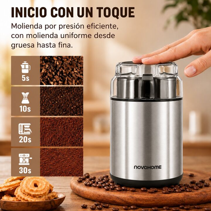 Molinillo De Café Eléctrico Novohome Acero Inox. 200w 60g - Vista 4