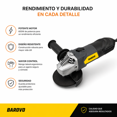 Amoladora Angular 600W Barovo AA60M 115mm Herramienta Eléctrica Corte Desbaste Pulido Uso General