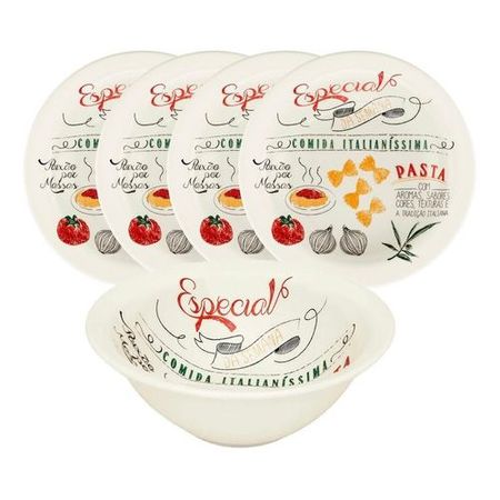 Set De Platos Para Pastas 4 Hondos Y  1 Bowl Oxford Ceramica