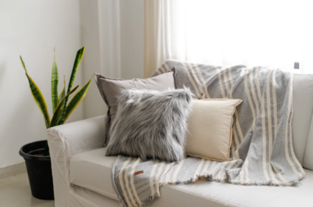 Manta Cubre Sillon Rustica Colcha Cubre Cama 150cm Gris raya blanca