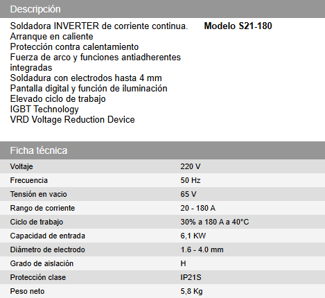 Soldadora INVERTER MMA DE 180 A DAIHATSU - Vista 3