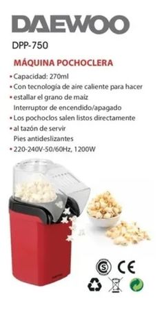 Pochoclera Fabrica De Pochoclo Daewoo 1200w Extra Veloz Color Rojo