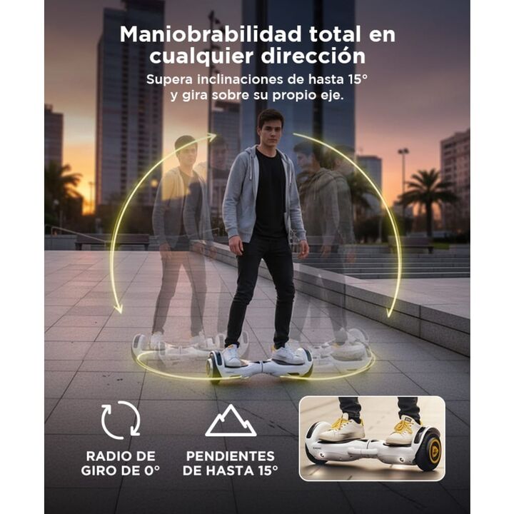 Patineta Electrica Gadnic Hoverboard 65 Pulgadas 250W Carga Máxima 100 kg Autonomía 6-8 km Batería Litio 1,8Ah - Vista 3