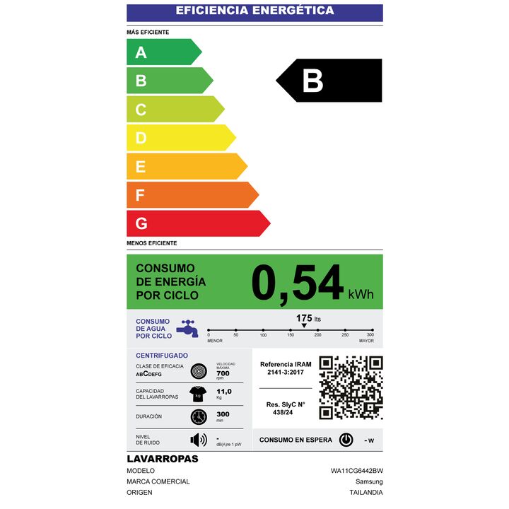 Lavarropas Samsung WA11CG6442BWBG Superior 11 Kg Inverter - Vista 11