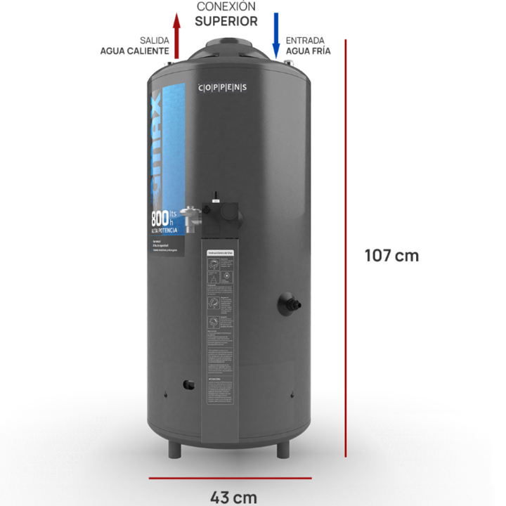 Termotanque Coppens 50L Gn Alta Potencia 800Lts/H Tt50Gmax - Vista 2