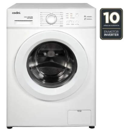 Lavarropas Automático Codini AIAFF6010B Steam 6Kg 1000Rpm Inverter Blanco
