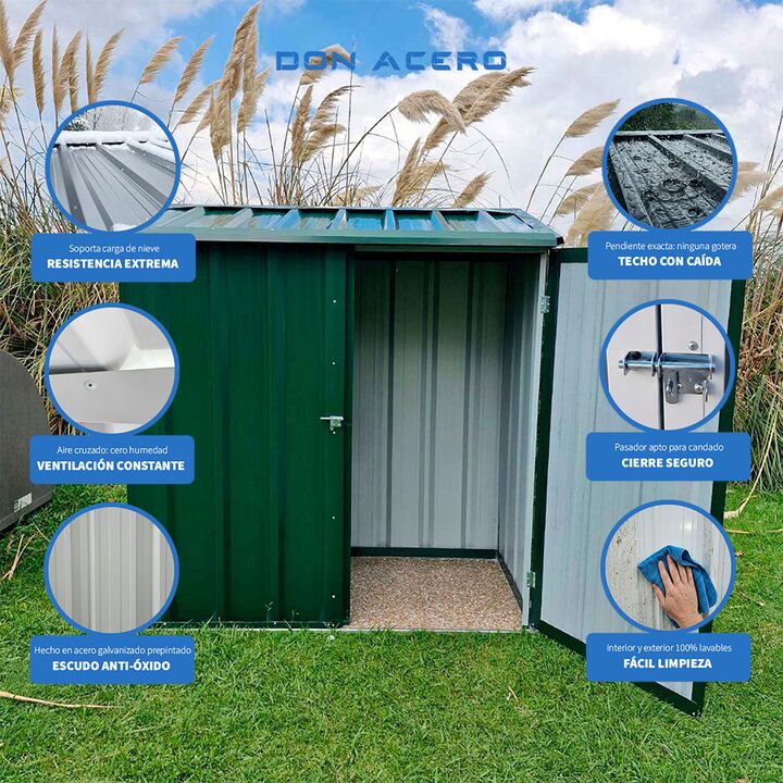 Armario Deposito Galpon de jardin Casi 2x1x2 Techo 1 agua Verde DON ACERO - Vista 5
