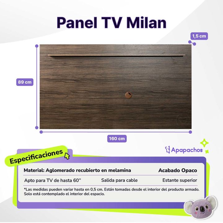 Panel Flotante para TV Reforzado Nogal Maximo Milan - Vista 3