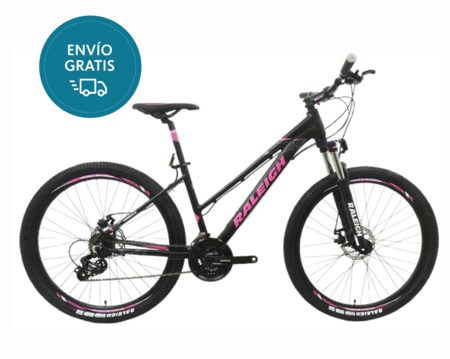 Bicicleta Raleigh Mojave 2.0 D / Talle 18"/M / Negro/Rosa / Cuadro de aluminio / Frenos a discos mecanicos / 21 Vel. / Rodado 27.5"