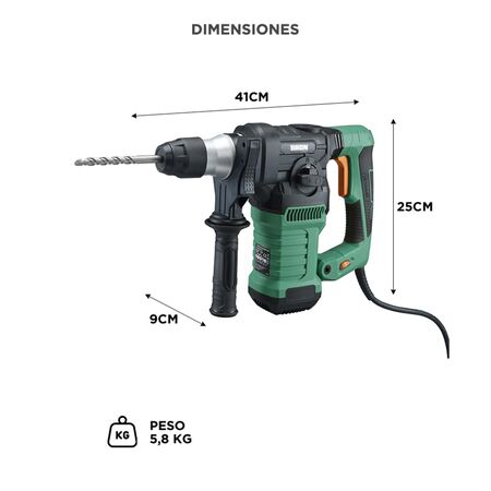 Rotomartillo Bron by Gadnic 3 en 1 Alta Potencia 1500W Velocidad Ajustable SDS Plus 800 RPM 5J 230V 50Hz Kit Completo Broca Copa 60 mm