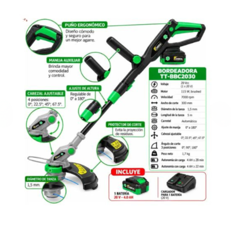 Bordeadora A Bateria 20v 7000rpm Tt-Bbc2030 Dibra