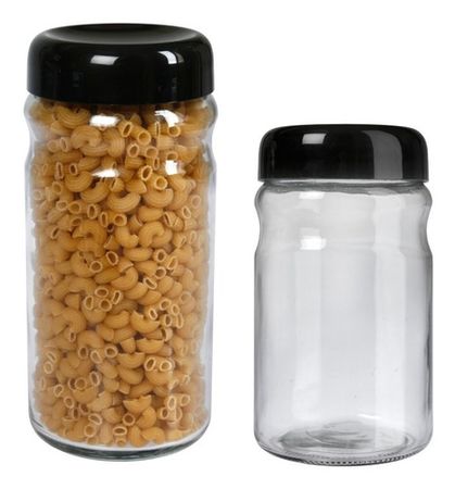 Set X 2 Frasco Vidrio Hermético Cierre Rosca Tapa Plástica Negro