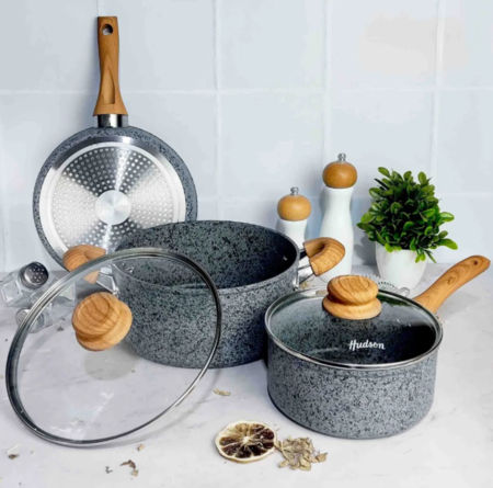 Bateria Granito Stone Forjado Antiadherente 3 Piezas Color Gris