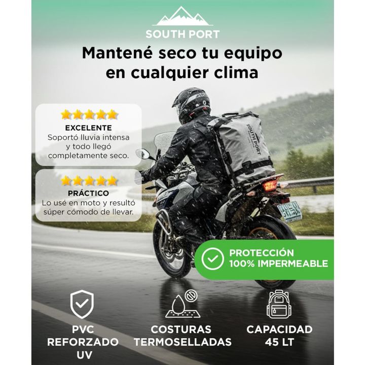 Bolso Estanco Moto South Port Impermeable 45L - Vista 2