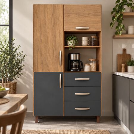Despensero Organizador de Cocina Kit de 3 puertas y 3 cajones Grafito Teca Maximo Acapulco