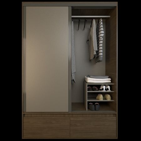 Placard Corredizo 1,50 2 Cajones 2 Zapateros Nogal L. Gris C. Tables