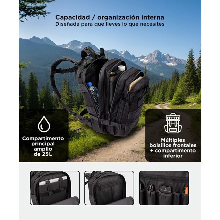 Mochila Táctica Marrón Gadnic Militar Mochilero Compatible Camelback 25Lts - Vista 3