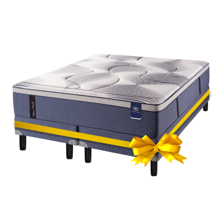 Promo Colchon Serta New York King 180x200 Con Pillow Viscoelastico + Sommier de Regalo