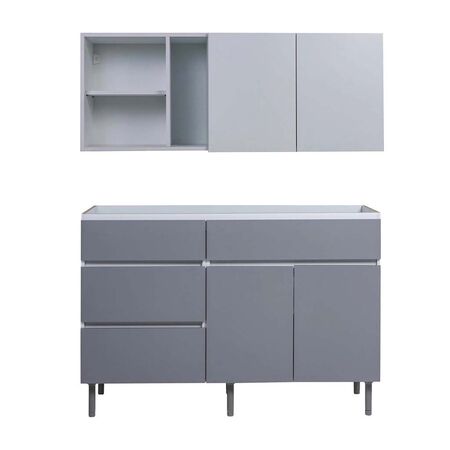 COMBO ALACENA BLANCO NORTE Y BAJOMESADA GRIS POLAR LIVORNO DE 120 CM