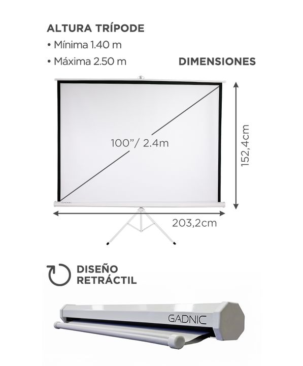 Pantalla Proyector Gadnic 100" + Tripode - Vista 6