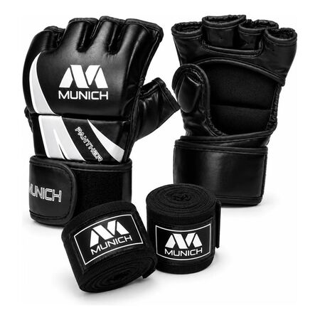 Kit Guantes Mma Munich Artiom Combate + Vendas Band 5m Xl Negro