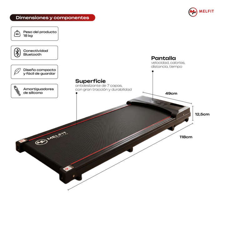 Cinta Caminadora Motorizada 8km 2hp Melfit Bluetooth Active Pro - Vista 3