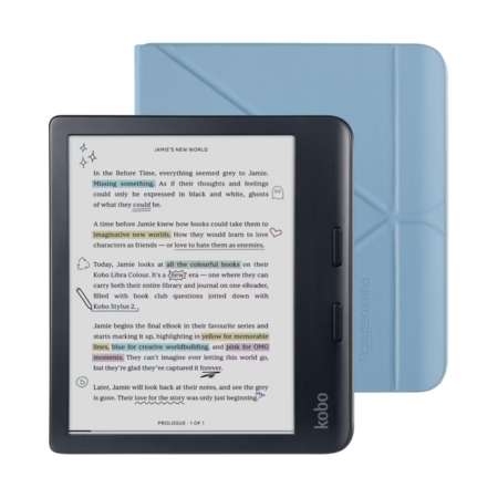 E-reader Kobo Libra Colour Negro 32gb Con Funda Sleepcover Dusk Blue Celeste