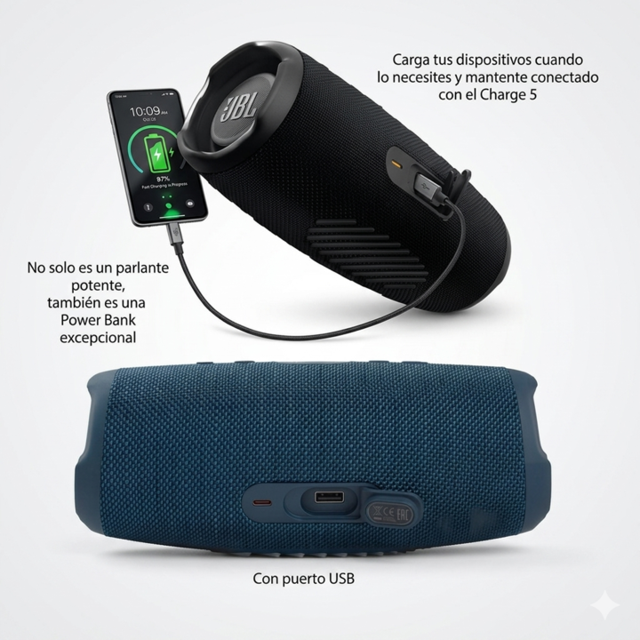 PARLANTE JBL CHARGE 5 PORTATIL BT WATERPROOF - Vista 3