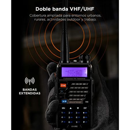 Handy Baofeng UV-5RE Bi-Banda 5w 128CH Hasta 10km + 2 Baterías y Manos Libres