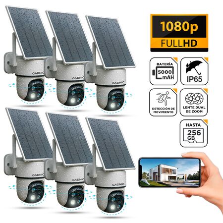 Kit x6 Cámara de Seguridad Solar Gadnic Lente Dual IP65 FullHD