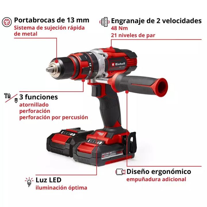 Einhell Taladro Inalambrico TE-CD 18/48 Li-i (2x2,0Ah) - Vista 3