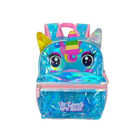 Mochila Para Jardin Infantil Reforzada Nena Diseños Holograficos Kawaii Unicornio QD32 Celeste