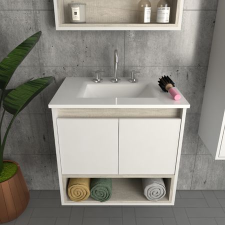 Vanitory Flotante 0.60 Mts 2 Puertas 3 Perforaciones Tables Cod: 3282 Olmo Finlandes-Blanco