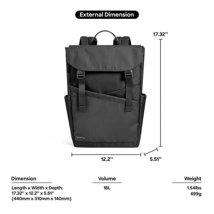Mochila Notebook Tomtoc Slash-T64 Flip 15,6" 18L Negro - Vista 1